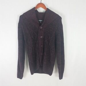 Carbon Cardigan Mens Small Maroon Sweater Cable Knit Long‎ Sleeve Button Up Red